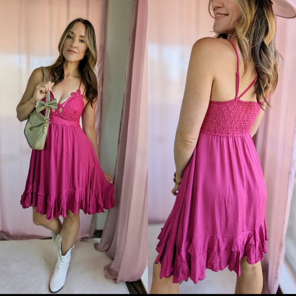 Pink Halter Dress with Lace Detail